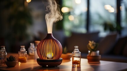 Aroma lamp with diffuser and oils at home - obrazy, fototapety, plakaty