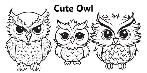 Cute line art Owl coloring page vector illustration