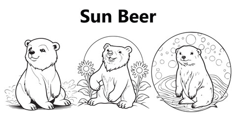 Cute Line art sun Beer vector illustration