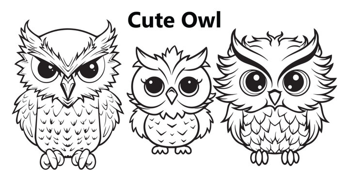 Cute line art Owl coloring page vector illustration