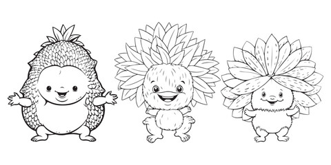 Cute Cartoon Character line art coloring page vector illustration