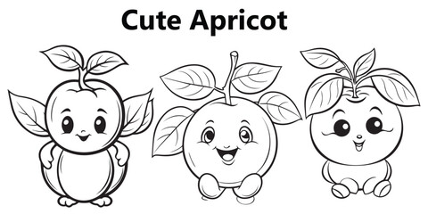 A set of line art Cute Apricot Vector illustration