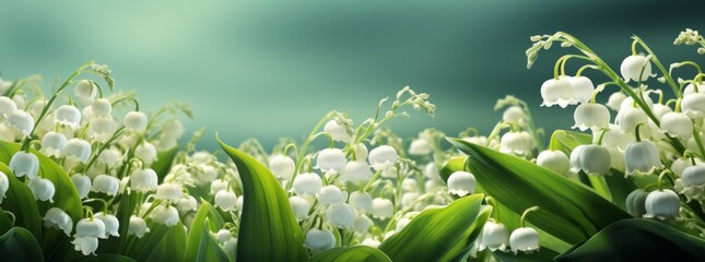 lily of the valley background spring flower wide banner wide format banner A background with a flower field atmosphere is suitable for a cover. - obrazy, fototapety, plakaty