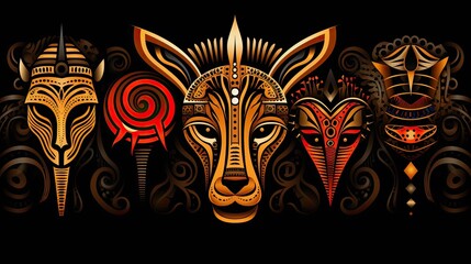 Illustration of wild animals in African style. Discover the richness of African culture with this pattern for backgrounds, carpets, wallpapers, packaging, and fabrics.