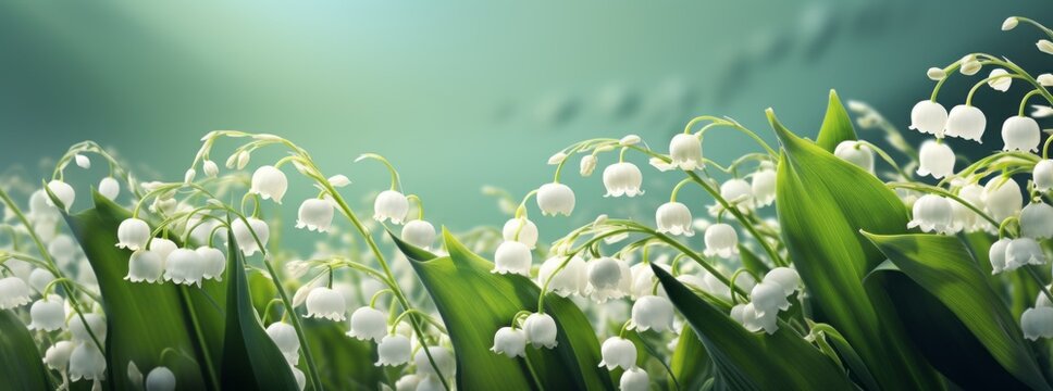 lily of the valley background spring flower wide banner wide format banner A background with a flower field atmosphere is suitable for a cover.