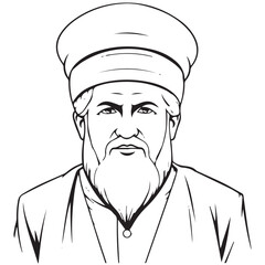 An Islamic People with a cap line art coloring page design