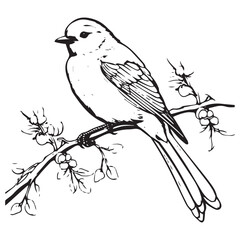 Bird on a branch line art coloring page Graphic Design 