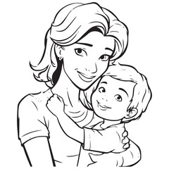 Mother and Baby smile line art coloring book page design for kids