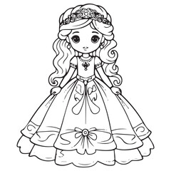 Vector illustration of princess line art coloring page design