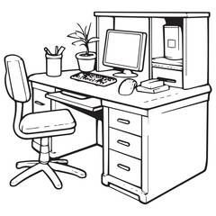 Vector illustration of office computer desk coloring page graphic design 