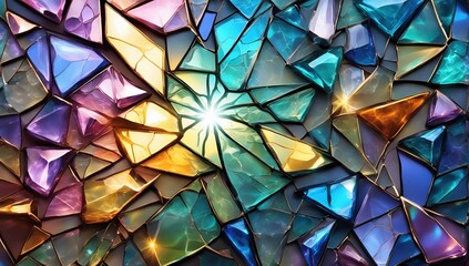 Mythical Shattered Colored Glass - Broken Glass Abstract Background, AI Generated