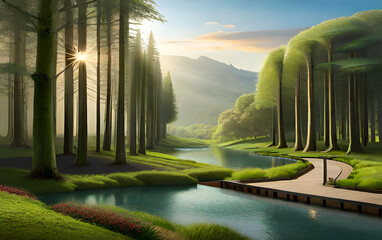 landscape with trees, png