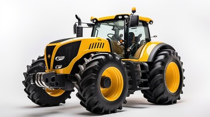 A Close - up view of modern wheeled tractor isolated on clear background.