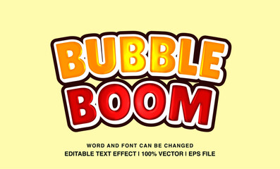 Bubble boom editable text effect template, 3d cartoon glossy style typeface, premium vector