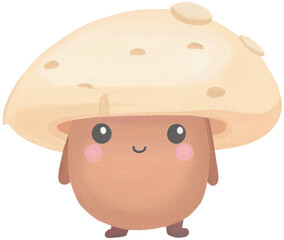 Mushroom cute cartoon watercolor PNG paper texture