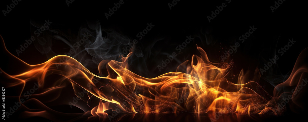 Poster the power and energy of flames on a black background creating a blazing inferno, perfect for adding 
