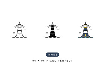 Lighthouse Icon. Sea Tower Building Symbol Stock Illustration. Vector Line Icons For UI Web Design And Presentation