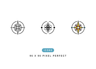 Wind Rose Icon. Compass Map Direction Symbol Stock Illustration. Vector Line Icons For UI Web Design And Presentation