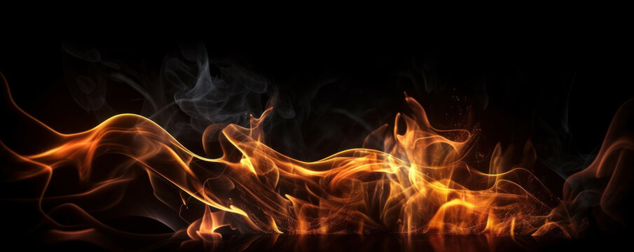 The power and energy of flames on a black background creating a blazing inferno, perfect for adding heat to your designs. AI Generative