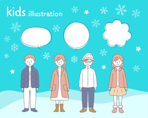 冬の子供達のイラスト