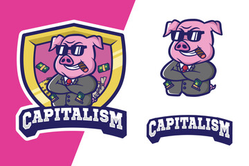 mascot logo pig with money for team esport and design © angga