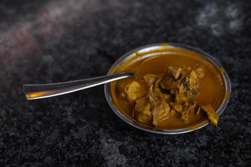 Dal Gosht or Daal Gosht is one of the very popular Mutton Recipes in India. Mutton cooked with spices and mixed lentils. Mutton dalcha with Tur dal and masoor dal. Copy space. Mutton curry in Kadai.