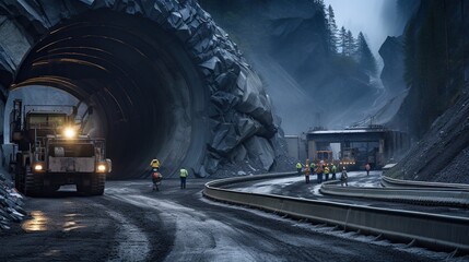 An Tunnels and mineral transport routes: The specific characteristics of tunnels and mineral transportation routes can vary widely based on the unique circumstances of each project. - obrazy, fototapety, plakaty