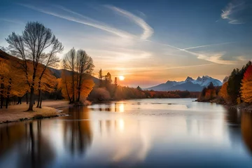 Fototapete Rund autumn landscape with a river in mountains generated Ai © Huzaifa