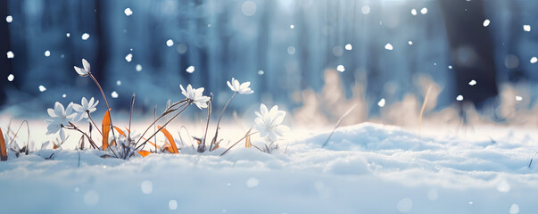 Beautiful snow cover in a forest, Close-up shot, animals, model and leafs - The Snow Cover Series