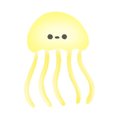 Yellow Jelly Fish Cute Doodle illustration, signs and symbols, Hand drawn, Pencil in doodle