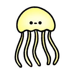 Yellow Jelly Fish Cute Doodle illustration, signs and symbols, Hand drawn, Pencil in doodle