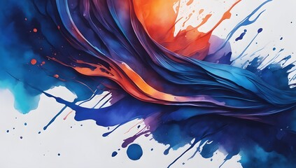 Abstract Blue and Orange Colorful Paint Splash Background, Particles, Matte, AI Generated