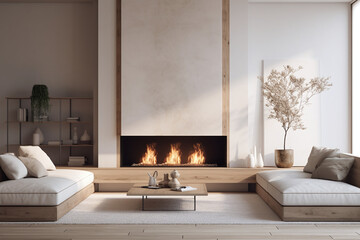 modern fireplace design in a white wooden living room
