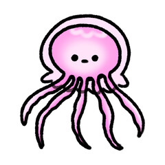 Pink Jelly Fish Cute Doodle illustration, signs and symbols, Hand drawn, Pencil in doodle