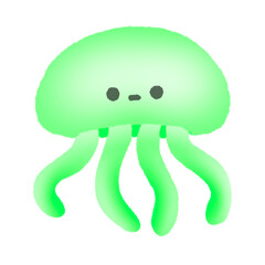 Green Jelly Fish Cute Doodle illustration, signs and symbols, Hand drawn, Pencil in doodle