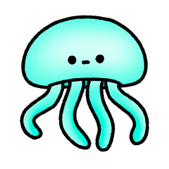 blue Jelly Fish Cute Doodle illustration, signs and symbols, Hand drawn, Pencil in doodle