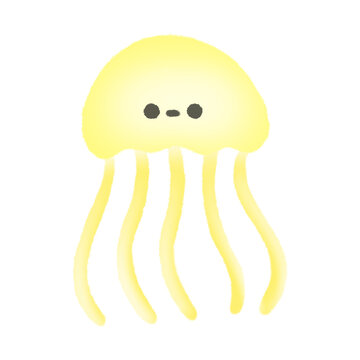 Yellow Jelly Fish Cute Doodle illustration, signs and symbols, Hand drawn, Pencil in doodle