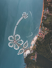 Top down drone view of Lexis Hibiscus Port Dickson. Lexis Hibiscus Port Dickson was officially opened on 31 July 2017. It has became one of the famous icons in Malaysia since then. - obrazy, fototapety, plakaty
