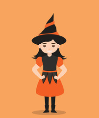 girl using witch costume at halloween party