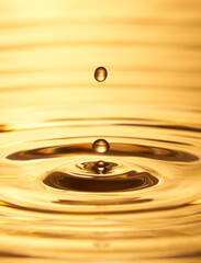 Group of water droplets fall and bounce on a water surface