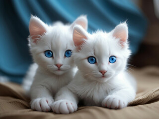 baby cats blue eyes and white color