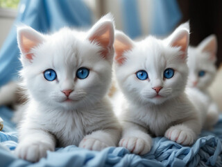 baby cats blue eyes and white color