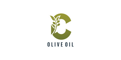 Letter c logo design element vector with olive concept