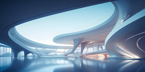 Abstract futuristic 3D architecture, Bright big windows, solid structure, The Futuristic Architecture Series