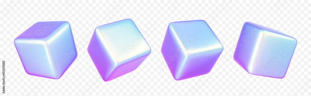 Aufkleber 3d holographic cube shape abstract vector graphic isolated on transparent background. gradient geome