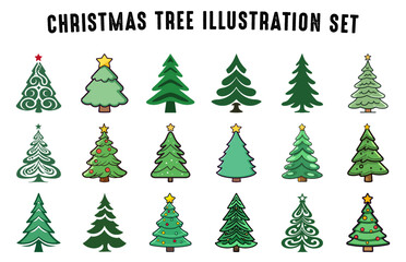 Christmas Tree illustration vector Set, Xmas trees illustration clip art Bundle