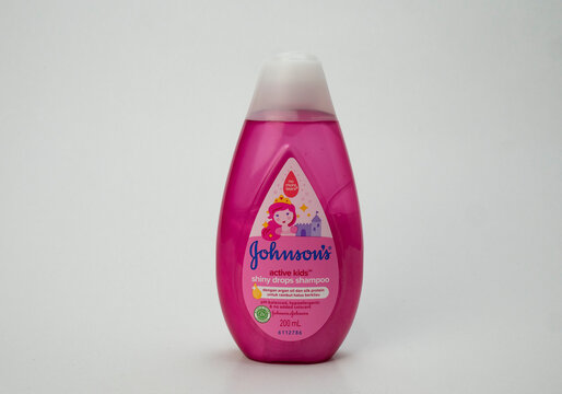 Johnson & Johnson shampoo for children on a white background. copy space