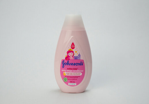 Johnson & Johnson shampoo for children on a white background. copy space