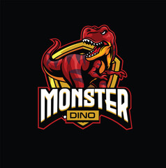 Vector illustration of trex mascot logo template for sport team and gaming team © harrisaputra