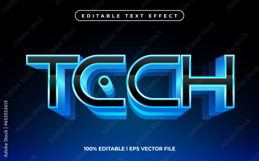 Poster tech text effect editable video cover and banner text style, 3d typography template